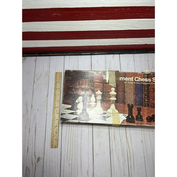 Vintage Lowe Tournament Chess Set 3 1/8 King Felted Staunton 809 + BONUS BOARD - Picture 9 of 10